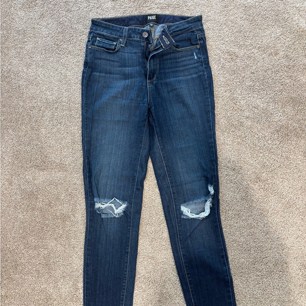Paige distressed knee skinny jeans. Size 26. Super soft and stretchy.